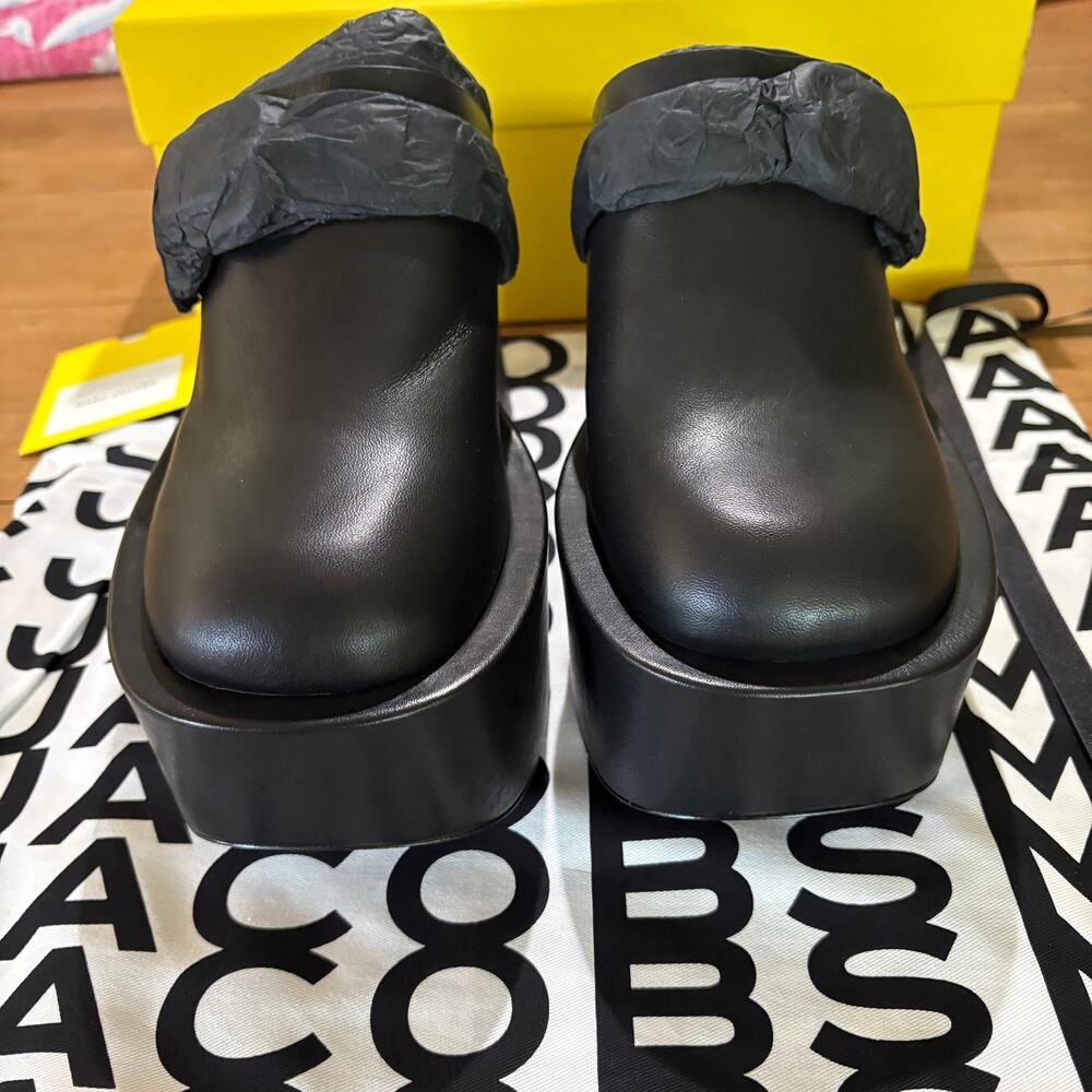 Marc Jacobs The J Marc Black Leather Platform Clogs Mules Heels Size US 9W - Picture 4 of 12